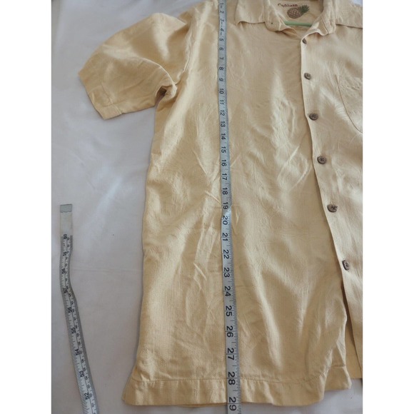 Caribbean Button Short Shirt Men Sz Large Silk Cotton Yellow Tropical Embossed - Picture 8 of 8